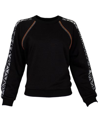 Lalipop Design Black Sweatshirt With Guipure Lace Raglan Sleeves