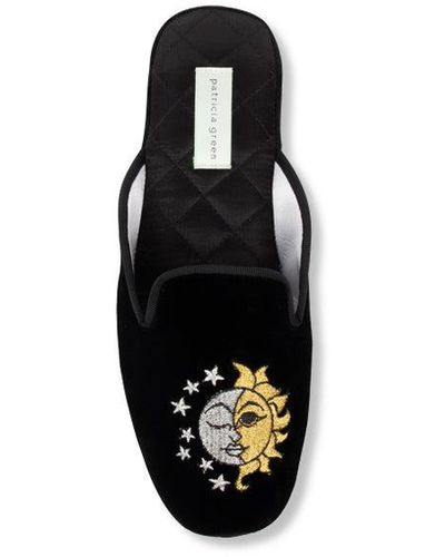Patricia Green Sun, Moon & Stars Embroidered Velvet Slipper - Black