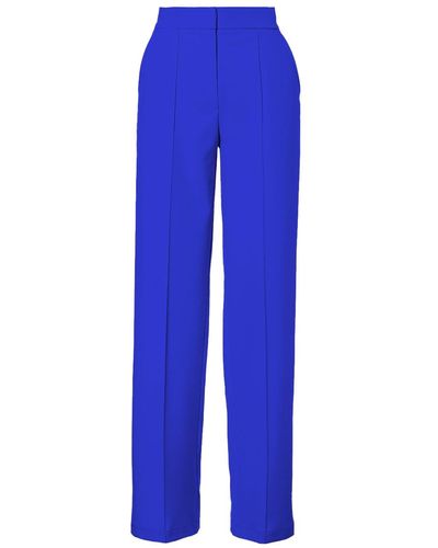 BLUZAT Electric Straight-cut Trousers With Stripe Detail - Blue