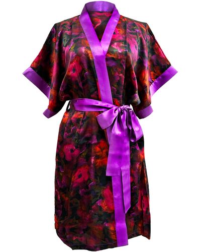 Carol Coelho The Poppy Silk Satin Charmeuse Short Kimono - Purple