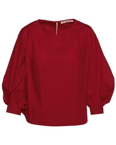Conquista Burgundy Top With Bishop Sleeves - Red
