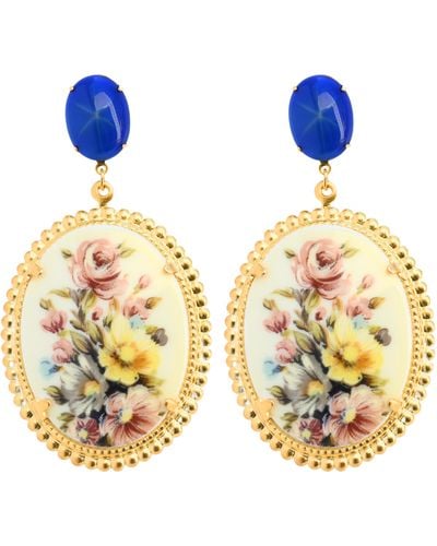 The Pink Reef Large Navy Star Vintage Cameo Earrings - Blue