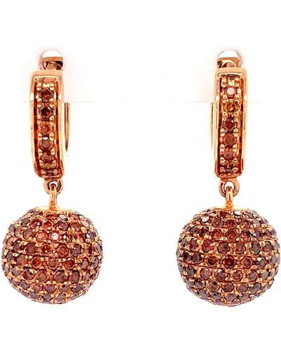 Artisan 18k Rose Gold With Pave Colored Diamond Bead Ball Handmade huggies Earrings - Multicolour