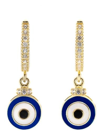 Ebru Jewelry Blue Enamel Evil Eye Gold Plated Earrings