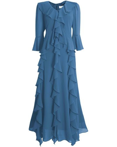 James Lakeland V-neck Chiffon Ruffle Dress - Blue