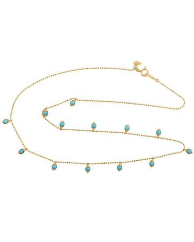 Artisan Handmade Turquoise Bead Chain Necklace 18k Yellow Gold - White