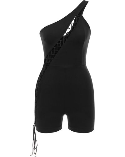 Khéla the Label Subversive Candy Playsuit Jersey Bodycon Sweater With Lace Up Closure - Black