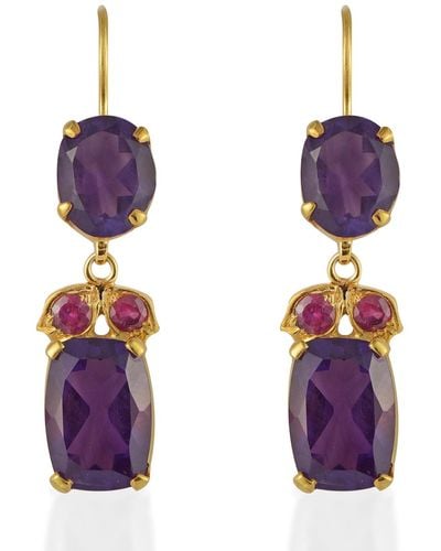 Emma Chapman Jewels Bathsheba Amethyst Ruby Drop Earrings - Purple
