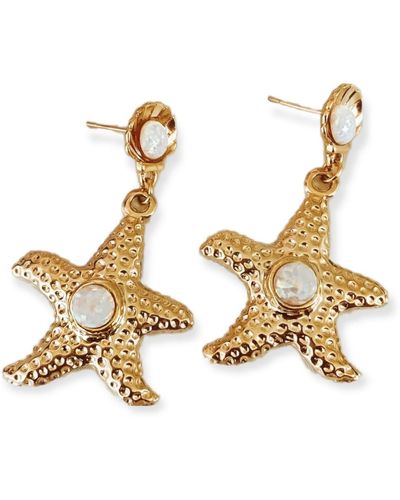 EUNOIA Jewels Elusive Shell & Starfish White Opal Gold Earrings - Metallic