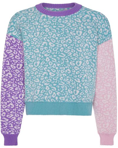 INGMARSON Leopard Knitted Wool & Cashmere Sweater Pastel - Blue