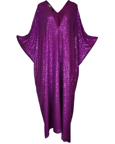 Jennafer Grace Fuchsia Sequin Caftan Kaftan Dress - Purple