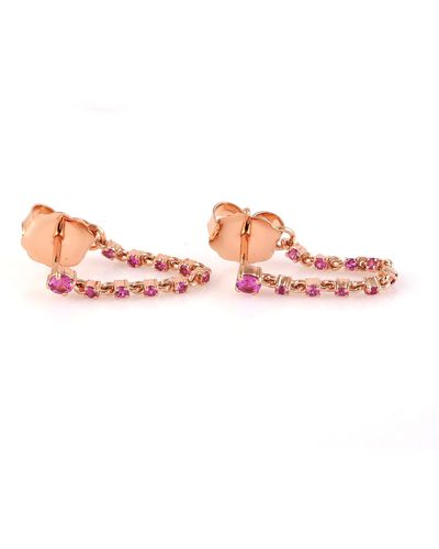 Artisan 14k Rose Gold With Pink Sapphire Gemstone In Designer Chain Ear Thread Earrings