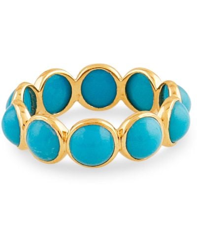 Trésor Turquoise Round Stackable Ring In Yellow Gold - Blue
