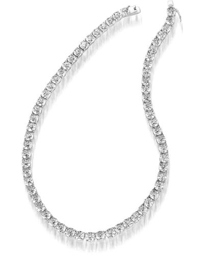 Genevive Jewelry Cubic Zirconia Sterling Silver White Gold Plated Round Tennis Necklace - Metallic