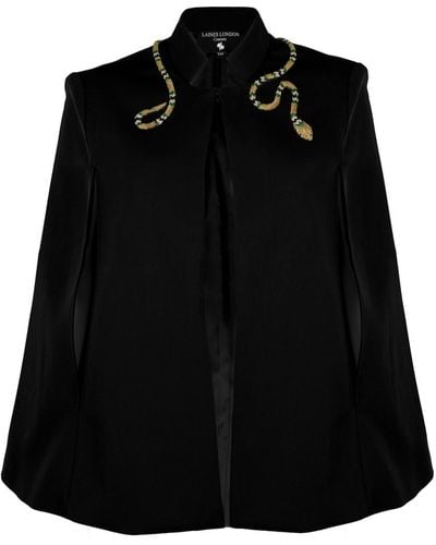 Laines London Laines Couture Cape With Embellished Green & Gold Wrap Around Snake - Black