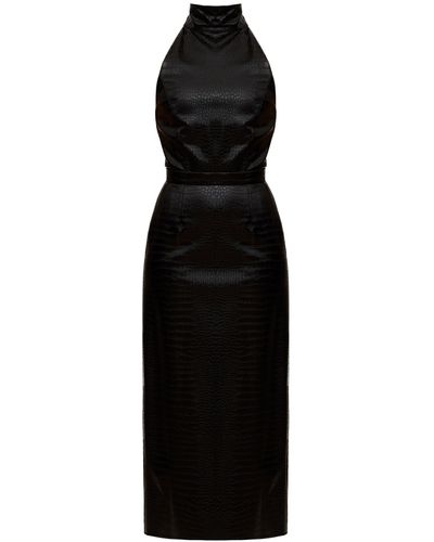 UNDRESS Sensa Textured Vegan Leather Midi Dress With Turtleneck - Black