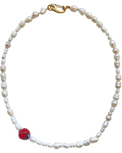 Smilla Brav Pearl Necklace Ladybug - Metallic