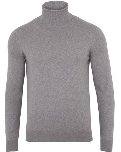 Paul James Knitwear S 100% Ultra Fine Cotton Atwood Roll Neck Sweater - Gray