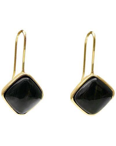 Farra Stylish Square Obsidian Hook Earrings - Black