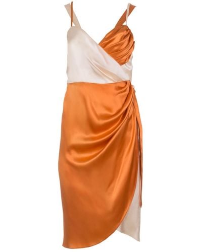 Roses Are Red Lea Silk Wrap Dress In Coral & Ivory - Orange