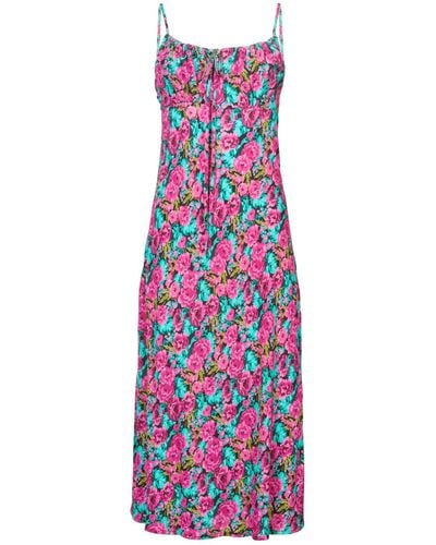 Lavaand The Ivy Bias Strappy Midi Dress In Pink Floral - Purple