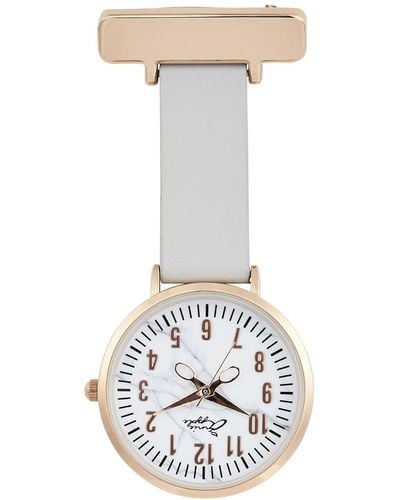 Bermuda Watch Company Annie Apple Marble Rose Gold Leather Nurse Fob Watch - Gray