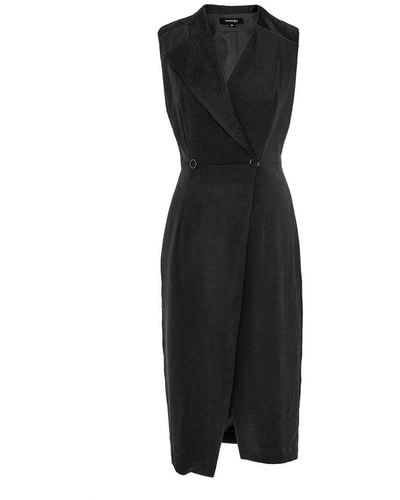Smart and Joy Tailor Wrap Effect Dress With Topstitched Collar - Black