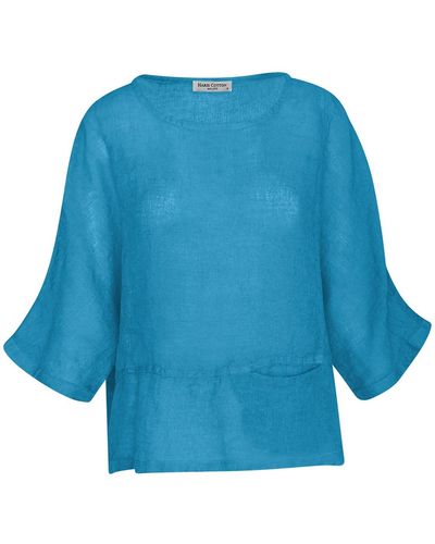 Haris Cotton Front Left Pocket Linen Gauze Blouse - Blue