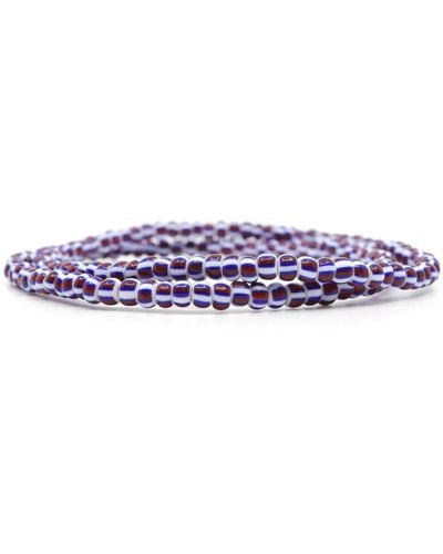 Shar Oke Red, White & Blue Striped African Glass Beaded Bracelet - Purple