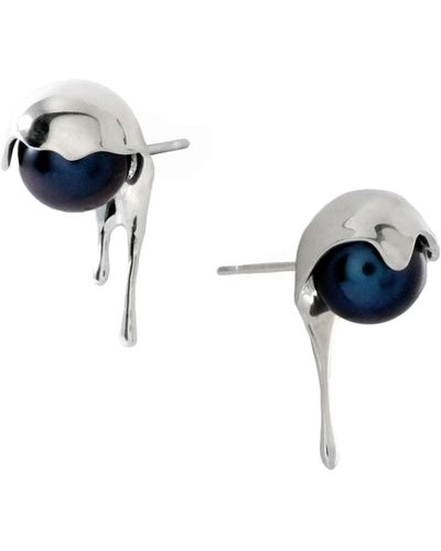 MARIE JUNE Jewelry Melting Black Pearl Sterling Silver Earrings - Blue