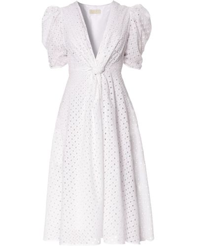 AGGI Alta Snow Puffed Sleeves Lace Midi Dress - White