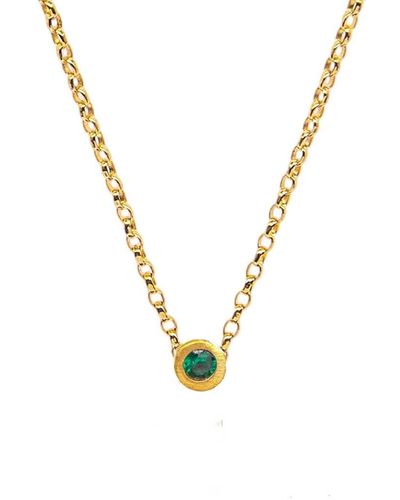 Lily Flo Jewellery Disco Dot Emerald Solitaire Necklace - Metallic