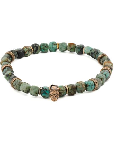 Ebru Jewelry King Skull Turquoise Stone Good Fortune Beaded Bracelet - Green