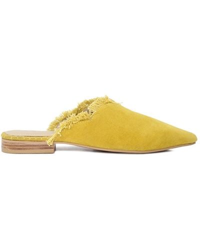 Rag & Co Molly Mustard Frayed Leather Mules - Yellow