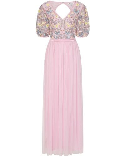 Frock and Frill Camelia Floral Embroidered Maxi Dress - Pink