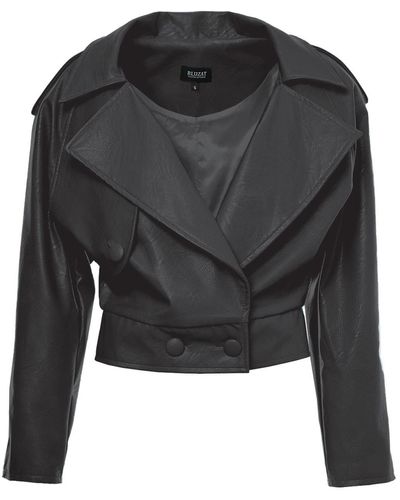 BLUZAT Leather Biker Jacket - Black