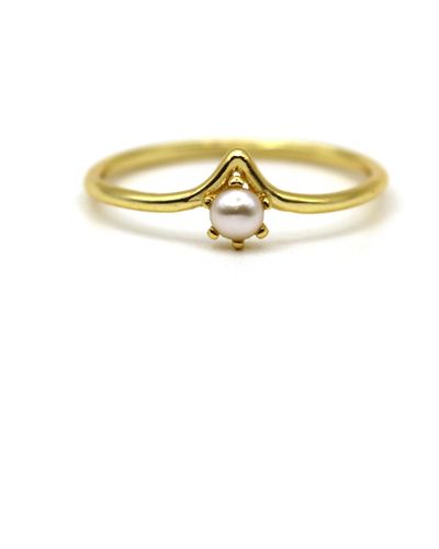 VicStoneNYC Fine Jewelry Akoya Pearl Unique Curve Gold Ring - Yellow