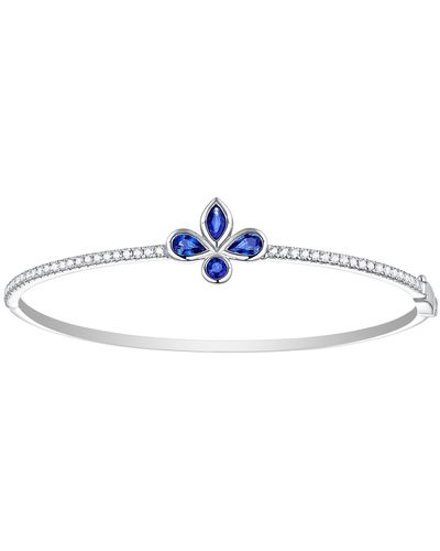 Artisan Natural Diamond & Blue Sapphire Bangle Bracelet Solid 18k White Gold Jewellery