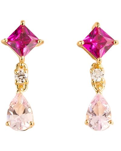 Juvetti Ori Gold Earrings In Pink Sapphire & Diamond