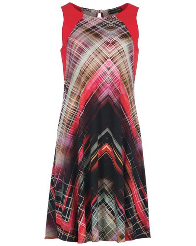 Conquista Vibrant Geometric Asymmetry Dress - Red