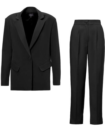 BLUZAT Suit With Regular Blazer And Cropped Pants - Black