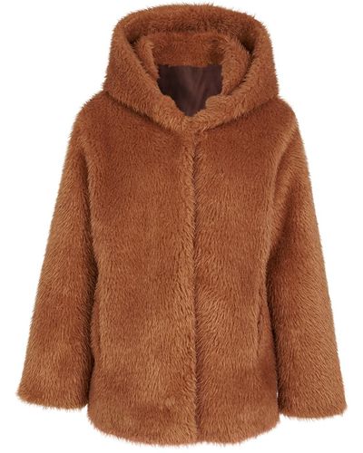 N'Onat Elena Hooded Teddy Short Coat In - Brown