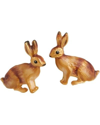 Fable England Enamel Rabbit Earrings - Metallic