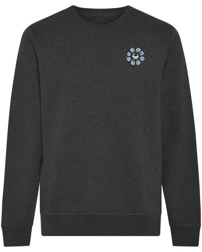 INGMARSON Blue Eyed Flower Upcycled Appliqué Sweatshirt - Grey
