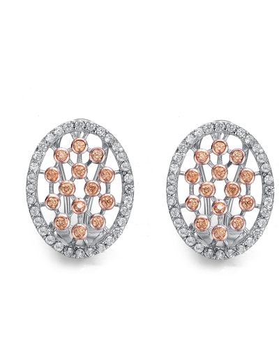 Genevive Jewelry Cubic Zirconia Ss Rose And White Gold Plated Oval Shape Earrings - Metallic