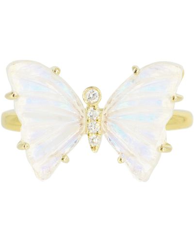 KAMARIA Moonstone Butterfly Ring With Diamonds - White