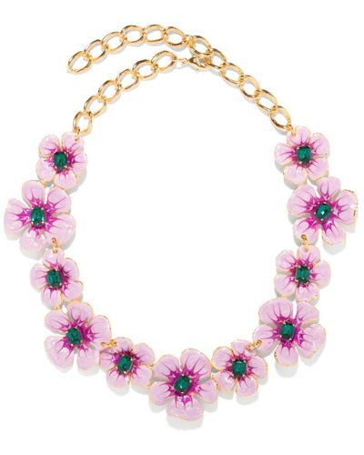 The Pink Reef Hand Painted Mauve Pearl & Emerald Floral Necklace - Pink