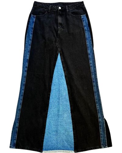 L2R THE LABEL Upcycled Skirt In Panelled Denim - Blue