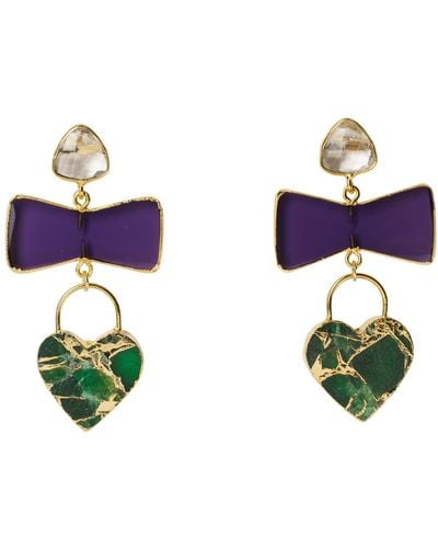YAA YAA LONDON Molten Heart Earrings Purple Green