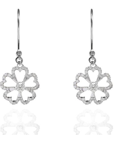 Kaizarin Twin Dangly Flowers Diamond Earrings - White